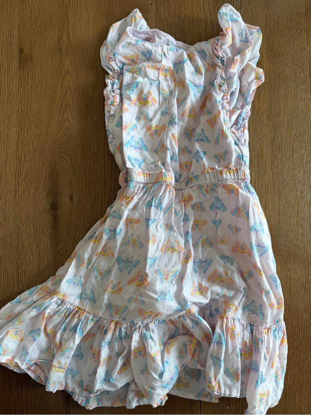 J. Crew White Butterfly Print Ruffle Sundress with Blue & Yellow Accents